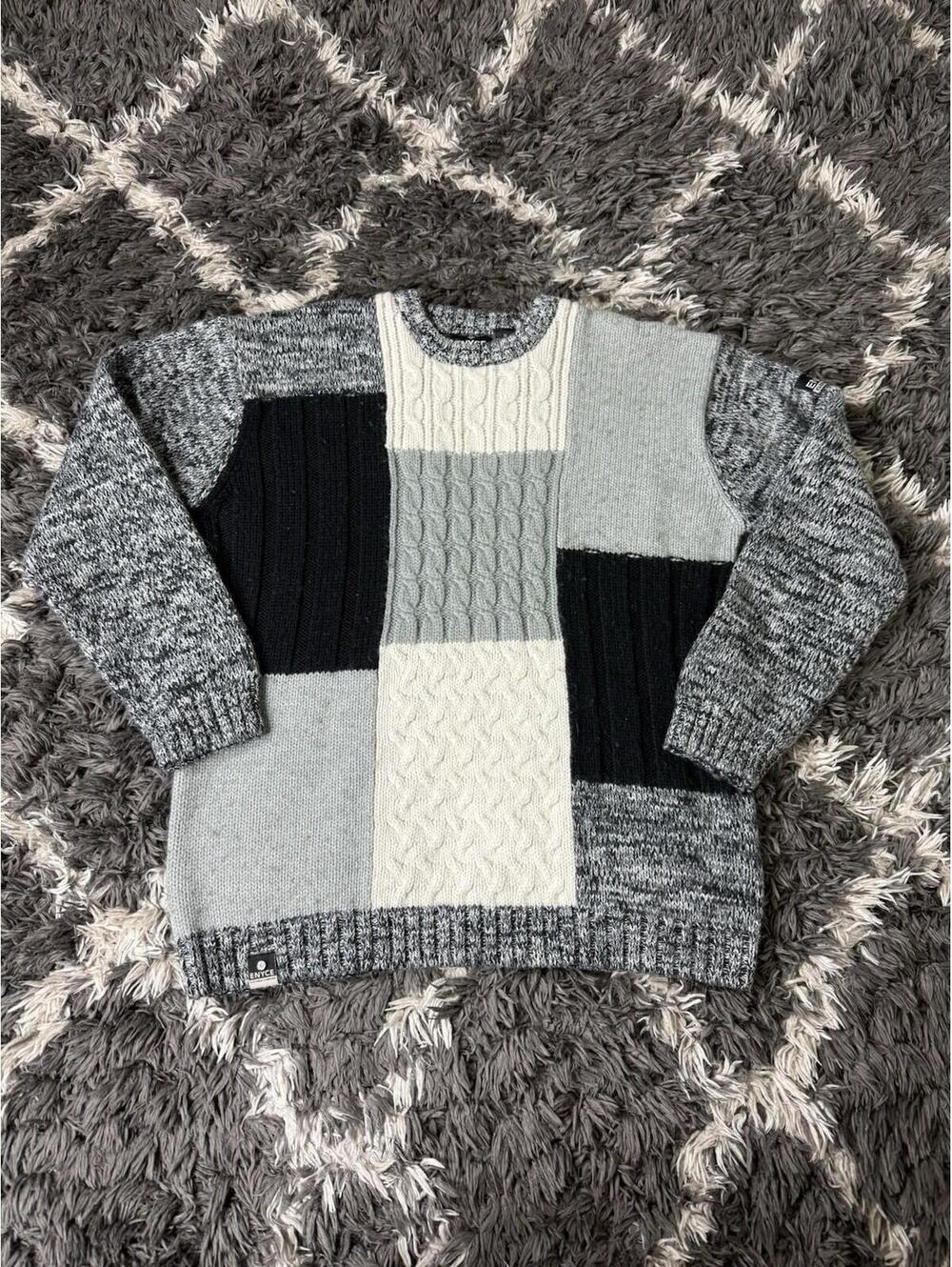Enyce Sweater Mens XL Gray Black Colorblock Cable Knit Wool Blend Vintage